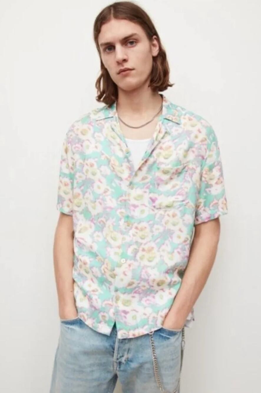 ALLSAINTS Florax Floral Print Short Sleeve Button Front Shirt Size S